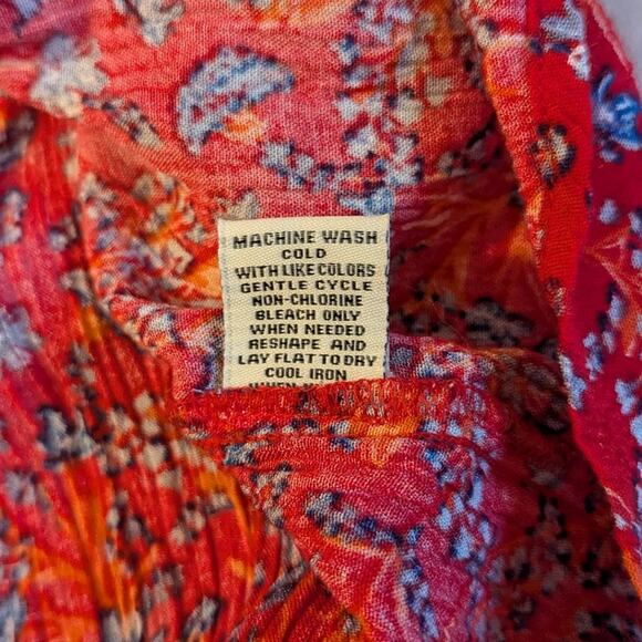 Caffé Marrakesh Square Neck Floral Boho Peasant Blouse Flutter Sleeve Red Small - Picture 5 of 5
